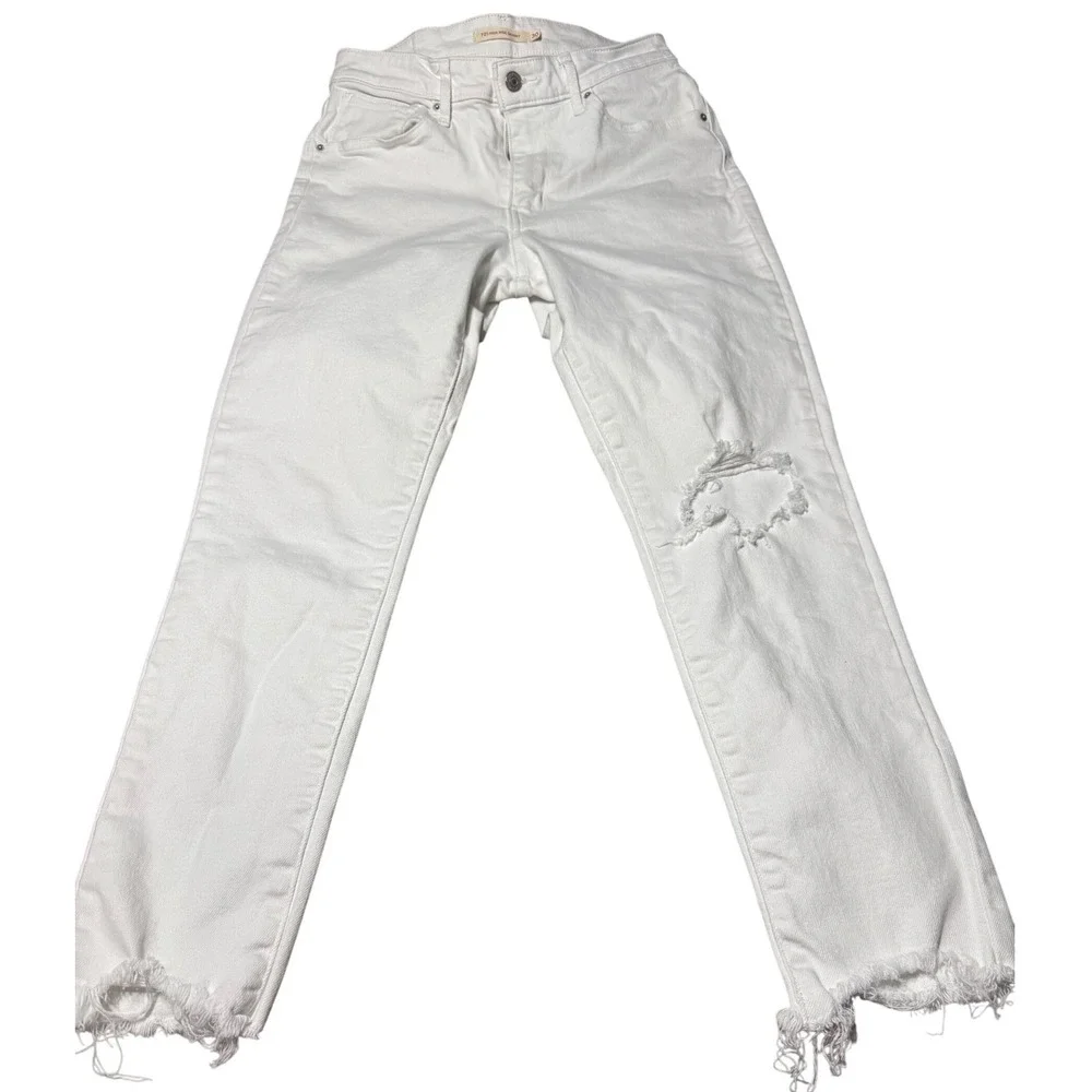 Levi's 721 High Rise Skinny Jeans Womens 30 Denim White Distressed Raw Hem Boho‎
